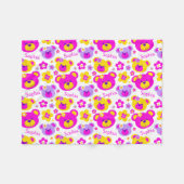 Teddybeer gezichten en bloemen aangepaste naam roz fleece deken (Voorkant (Horizontaal))