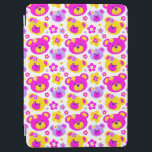 Teddybeer gezichten en bloemen iPad Air cover<br><div class="desc">Leuke gedurfde felle tinten roze,  paarse,  gele en witte teddybeer gezichten en grafische bloemen herhalen patroon iPad Air cover. Graphic uniek ontworpen door Sarah Trett.</div>