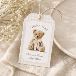 Teddybeer Gingham Baby Shower Bedankt Cadeaulabel