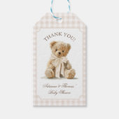 Teddybeer Gingham Baby Shower Bedankt Cadeaulabel (Voorkant)