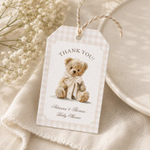Teddybeer Gingham Beige Baby Shower Bedankt