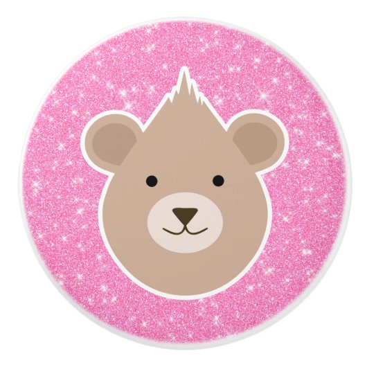 Teddybeer Glitter Keramische Knop (Voorkant)