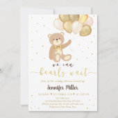 Teddybeer Gouden Ballon Geslachtsonzijdige Baby Sh Kaart (Voorkant)