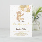 Teddybeer Gouden Ballon Geslachtsonzijdige Baby Sh Kaart (Staand voorkant)