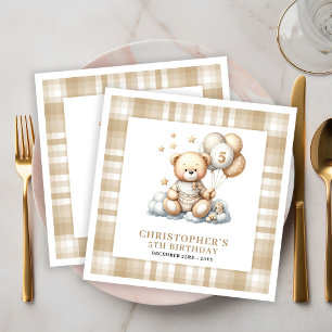 Teddybeer Gouden Ballonnen Servetten 5e Verjaardag