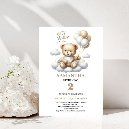 Teddybeer Gouden Ivoor Uitnodiging Kinderverjaarda