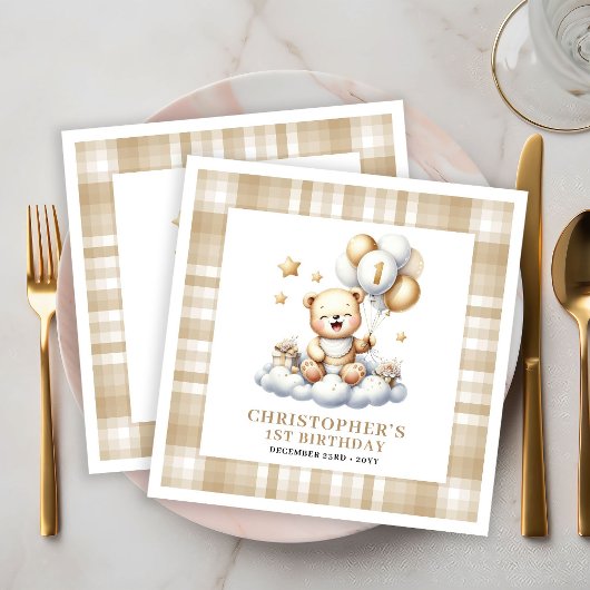 Teddybeer Gouden Servetten voor 1e Verjaardagsfees