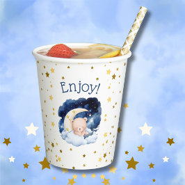 Teddybeer gouden sterren boven de maan Baby shower Papieren Bekers