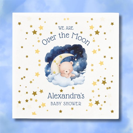 Teddybeer gouden sterren boven de maan Baby shower Servet