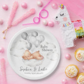 Teddybeer grijs ballonnen jongen Baby shower Papieren Bordje (Feest)