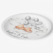 Teddybeer grijs ballonnen jongen Baby shower Papieren Bordje (Gekanteld)