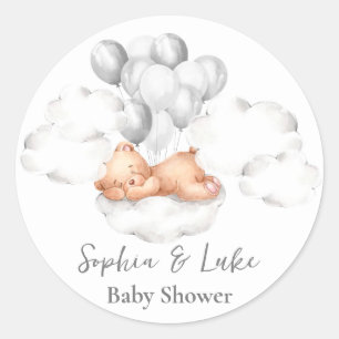 Teddybeer grijs ballonnen jongen Baby shower Ronde Sticker