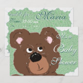 Teddybeer (groen) Baby shower Kaart (Voorkant / Achterkant)