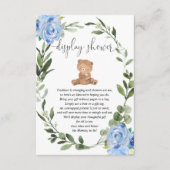 Teddybeer groen blauw bloemendisplay douche informatiekaartje (Voorkant)