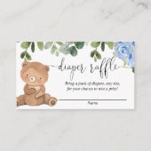 Teddybeer groen blauw bloemenjongen luier loterij informatiekaartje (Voorkant)