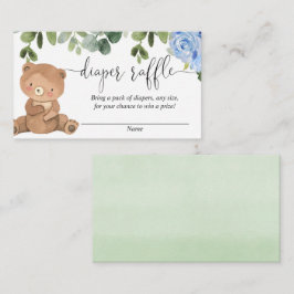 Teddybeer groen blauw bloemenjongen luier loterij informatiekaartje