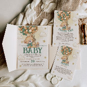 Teddybeer Groen Bruin Baby shower Bedankkaart