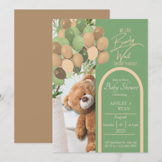 Teddybeer Groen en Bruin Baby shower Uitnodiging