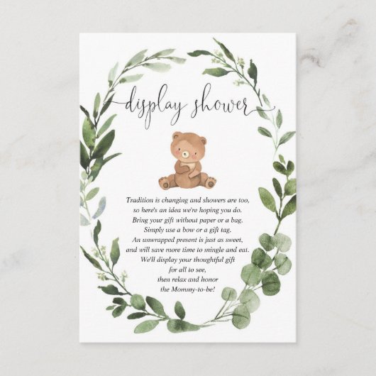 Teddybeer groen eucalyptus display douche informatiekaartje (Voorkant)