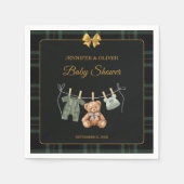 Teddybeer groen geruit babyshower servet (Voorkant)