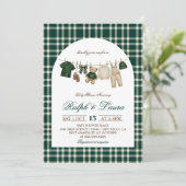 Teddybeer groen geruit jongens babyshower kaart (Staand voorkant)