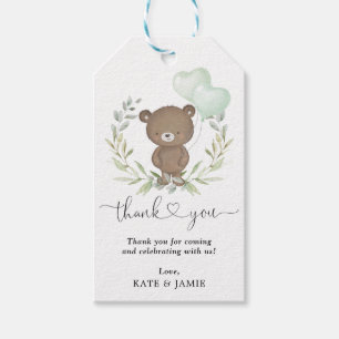 Teddybeer groen krans Baby shower gunsten Cadeaulabel