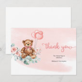 Teddybeer groen krans blush bloemige Rozen Baby Bedankkaart (Voorkant / Achterkant)