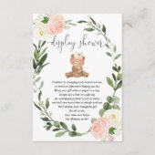 Teddybeer groen roze bloemendisplay douche informatiekaartje (Voorkant)