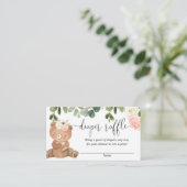 Teddybeer groen roze bloemenmeisje luier loterij informatiekaartje (Staand voorkant)