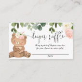 Teddybeer groen roze bloemenmeisje luier loterij informatiekaartje (Voorkant)