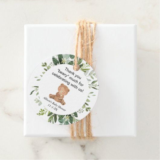 Teddybeer groen schattig baby shower dank u bedankjes labels (In situ)