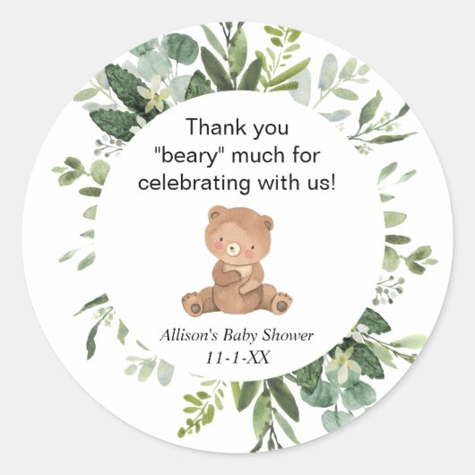 Teddybeer groen schattig baby shower dank u ronde sticker (Voorkant)