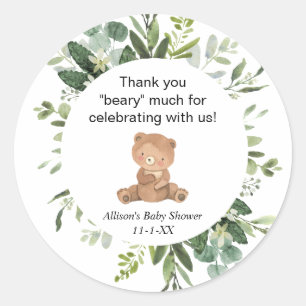 Teddybeer groen schattig baby shower dank u ronde sticker