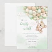 Teddybeer Groene Baby Shower Kaart (Voorkant / Achterkant)