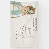 Teddybeer, groene ballon, eerste verjaardag welkom spandoek (Verticaal)