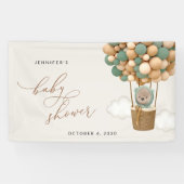 Teddybeer, groene ballonnen, Baby shower welkom Spandoek (Horizontaal)