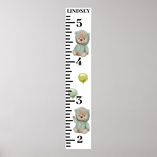 Teddybeer groene ballonnen poster (Voorkant)