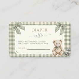Teddybeer groene geruite babyshower luierspel informatiekaartje