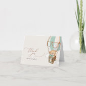 Teddybeer, groene heteluchtballon, Baby shower Bedankkaart (Voorkant)