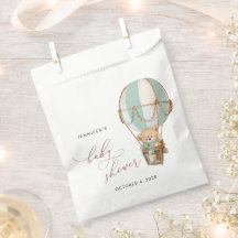 Teddybeer, groene heteluchtballon, Baby shower