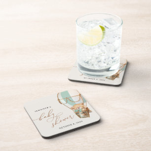 Teddybeer, groene heteluchtballon, Baby shower Bier Onderzetter