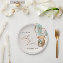 Teddybeer, groene heteluchtballon, Baby shower