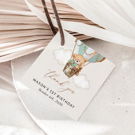 Teddybeer, groene heteluchtballon, eerste verjaard bedankjes labels