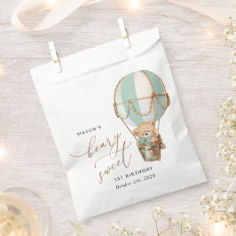 Teddybeer, groene heteluchtballon, eerste verjaard bedankzakje
