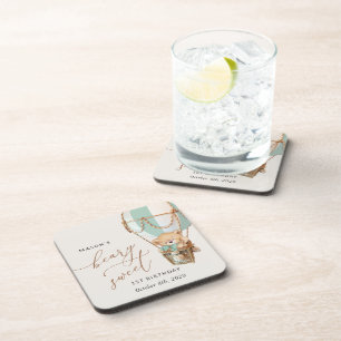 Teddybeer, groene heteluchtballon, eerste verjaard bier onderzetter