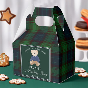 Teddybeer groene plaid verjaardagsfeestje gunst aa bedankdoosjes