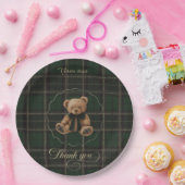 Teddybeer groene tartan papieren bord (Feest)