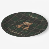 Teddybeer groene tartan papieren bord (Gekanteld)