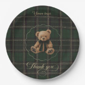 Teddybeer groene tartan papieren bord (Voorkant)