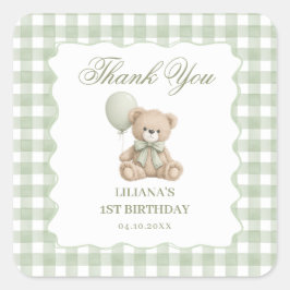 Teddybeer groene verjaardag vierkante sticker